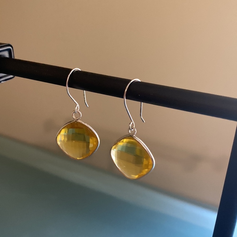 NEW 925 STERLING SILVER and Authentic Citrine Drop Earrings - Picture 6 of 6